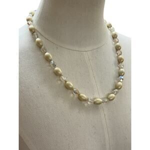 Vintage Faux Pearl Aurora Borealis 22-25 Inch Necklace Hook Closure